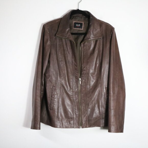 LLD Vintage 90s Chocolate Brown Leather Jacket Womens Large Neutral Minimalist - Picture 1 of 6